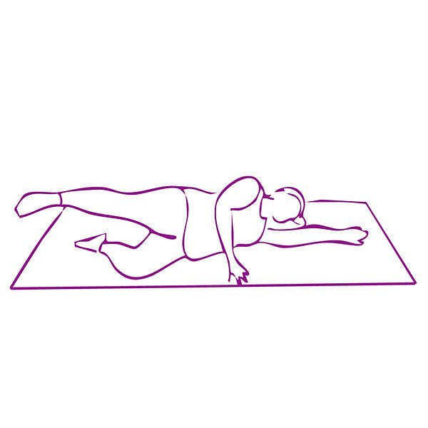 Illustration of a person doing a gentle stretch lying face-down on a mat