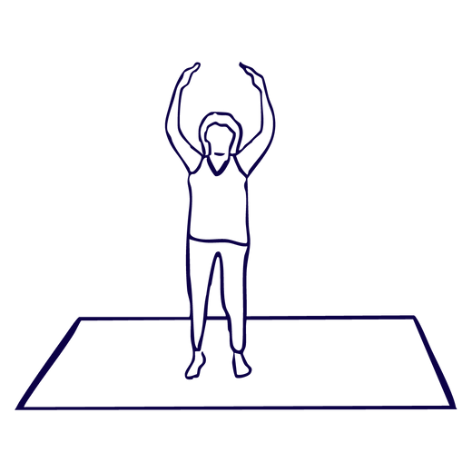 Illustration of a person standing with both arms raised in a stretch