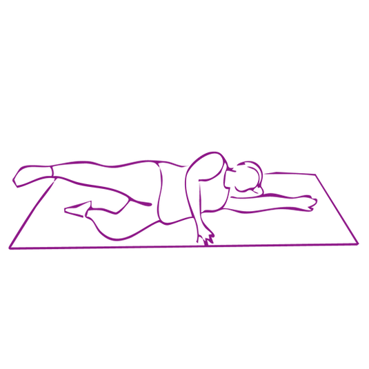 Illustration of a person doing a gentle stretch lying face-down on a mat
