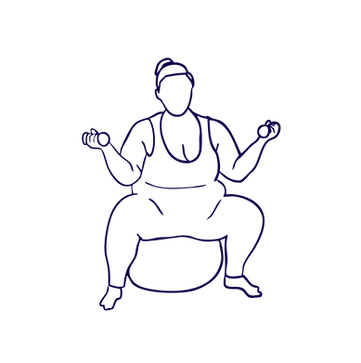 Illustration of a person sitting on an exercise ball lifting light weights