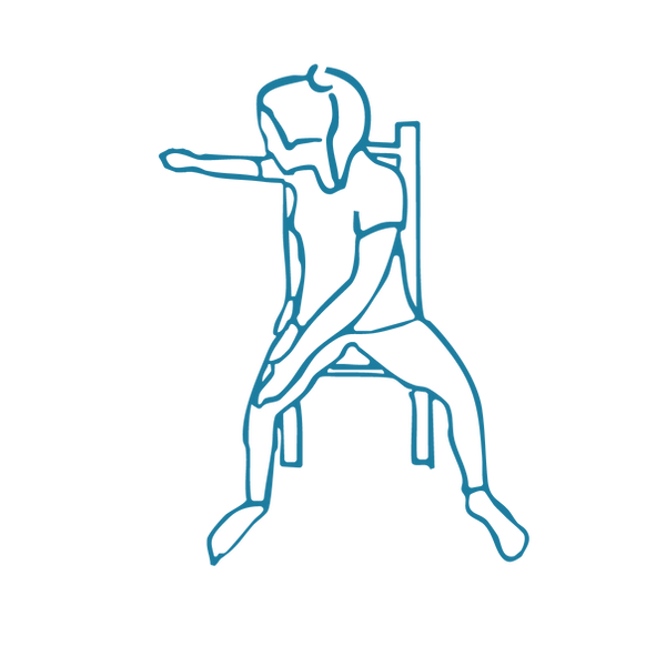 a person exercising using a chair as their stretch backwards with one arm