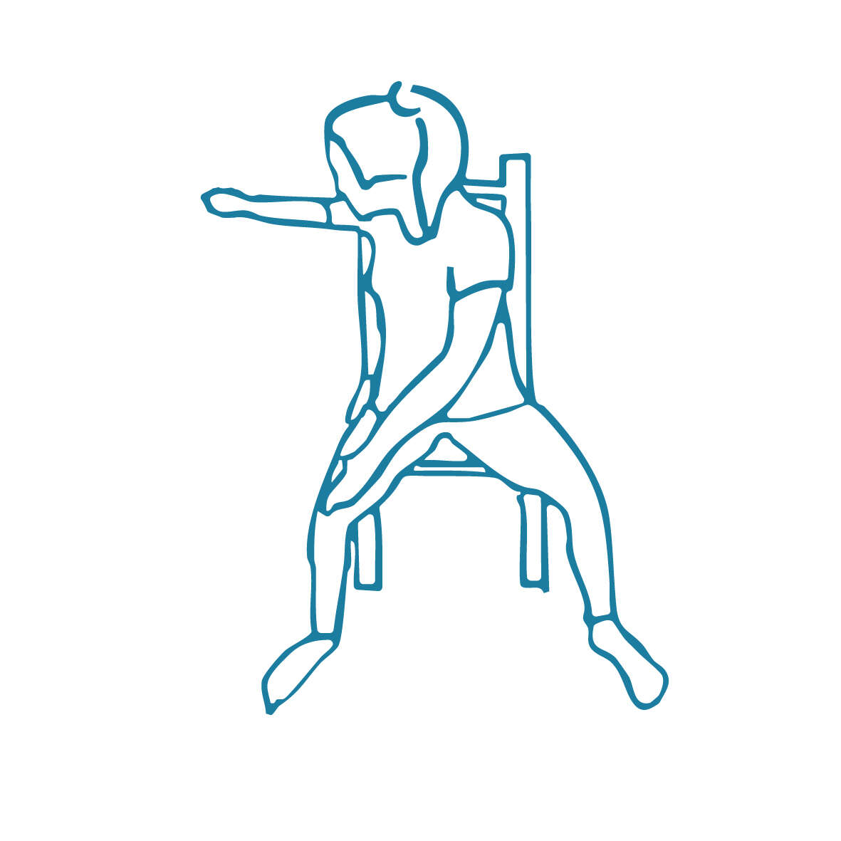 Illustration of a person doing a seated chair exercise, reaching one arm forward