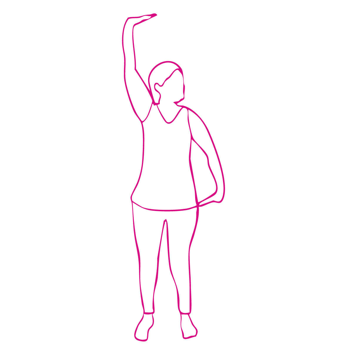 Illustration of a person standing with both arms raised in a stretch