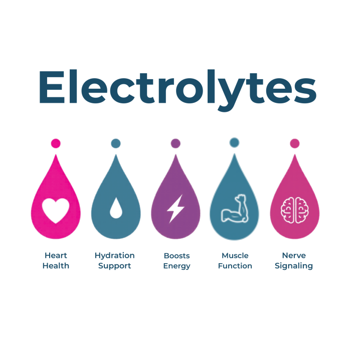 Five icons representing hydration, energy, strength and wellbeing