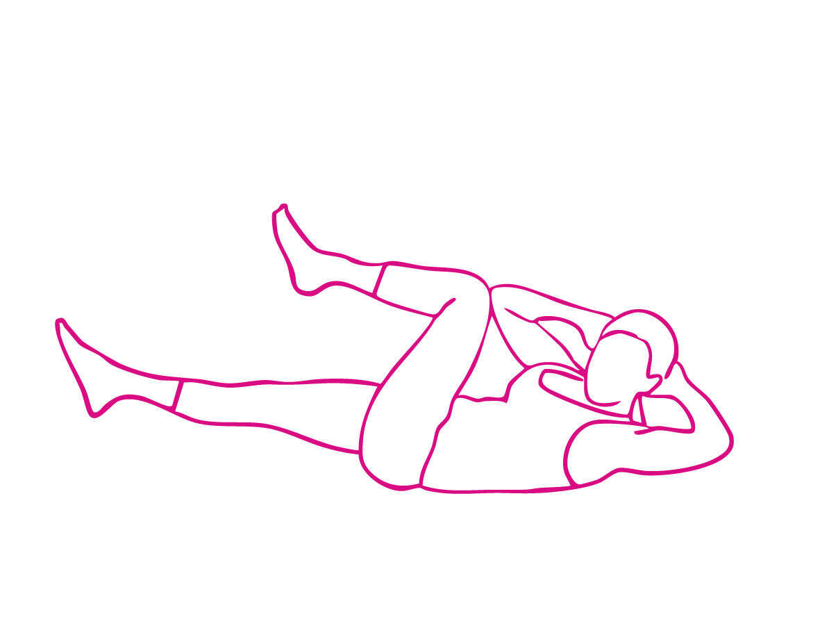 Line illustration of a person lying on the floor doing Pilates leg raises.