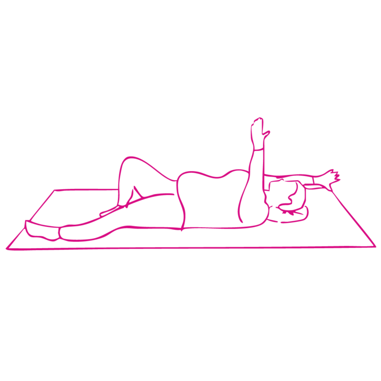 Line illustration of a Pilates mobility exercise from the Mobilates osteoarthritis guide