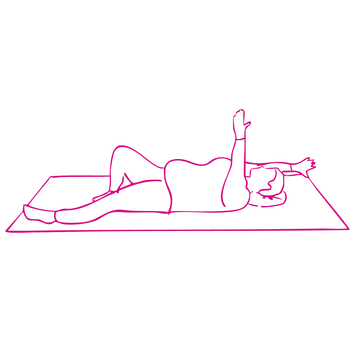 Line illustration of a Pilates-based mobility exercise lying on a mat, from the Mobilates osteoarthritis exercise guide